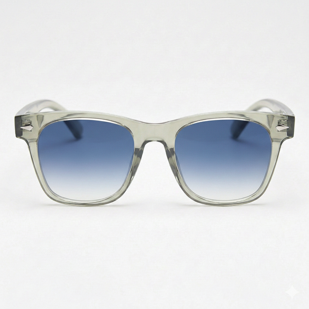 Julie Blue Gradient Lens Sunglasses - Green Rectangle TR90 Frame