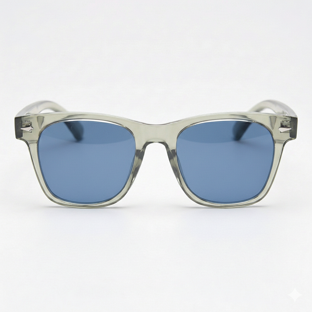 Julie Blue Tinted Lens Sunglasses - Green Rectangle TR90 Frame