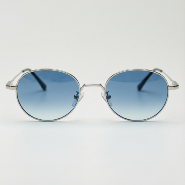 June Blue Gradient Lens Sunglasses - Silver Round Stainless steel Frame
