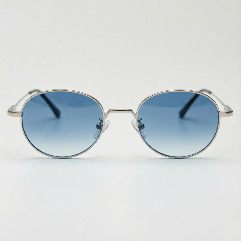 June Blue Gradient Lens Sunglasses - Silver Round Stainless steel Frame