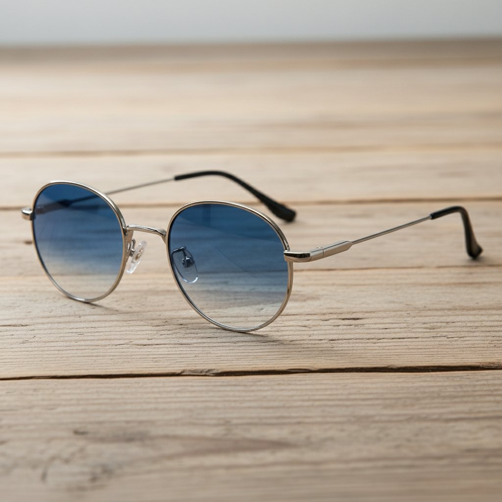 June Blue Gradient Lens Sunglasses - Silver Round Stainless steel Frame