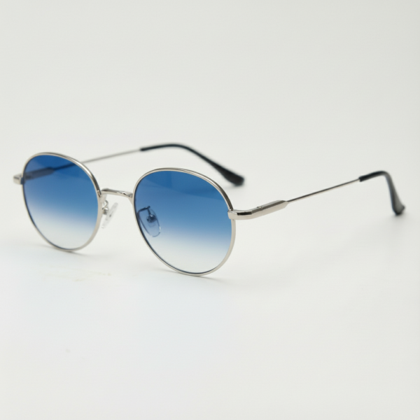 June Blue Gradient Lens Sunglasses - Silver Round Stainless steel Frame