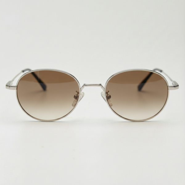 June Brown Gradient Lens Sunglasses - Silver Round Stainless steel Frame