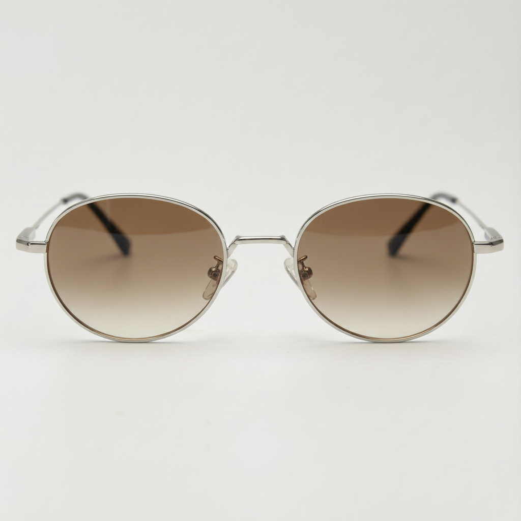 June Brown Gradient Lens Sunglasses - Silver Round Stainless steel Frame