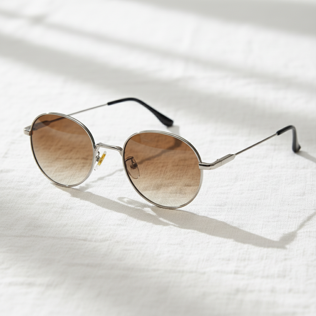 June Brown Gradient Lens Sunglasses - Silver Round Stainless steel Frame