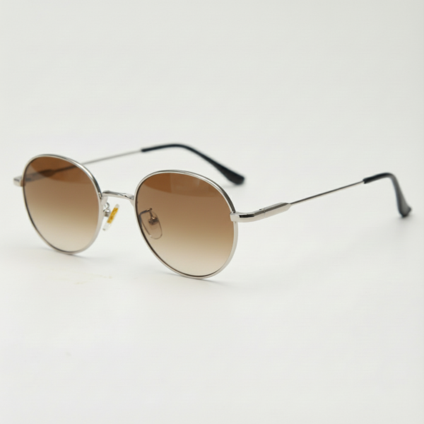 June Brown Gradient Lens Sunglasses - Silver Round Stainless steel Frame
