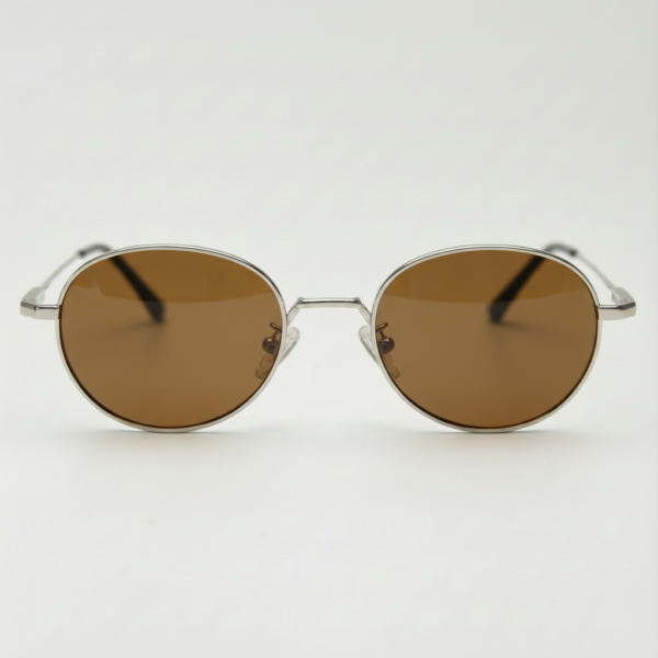 June Brown Tinted Lens Sunglasses - Silver Round Stainless steel Frame