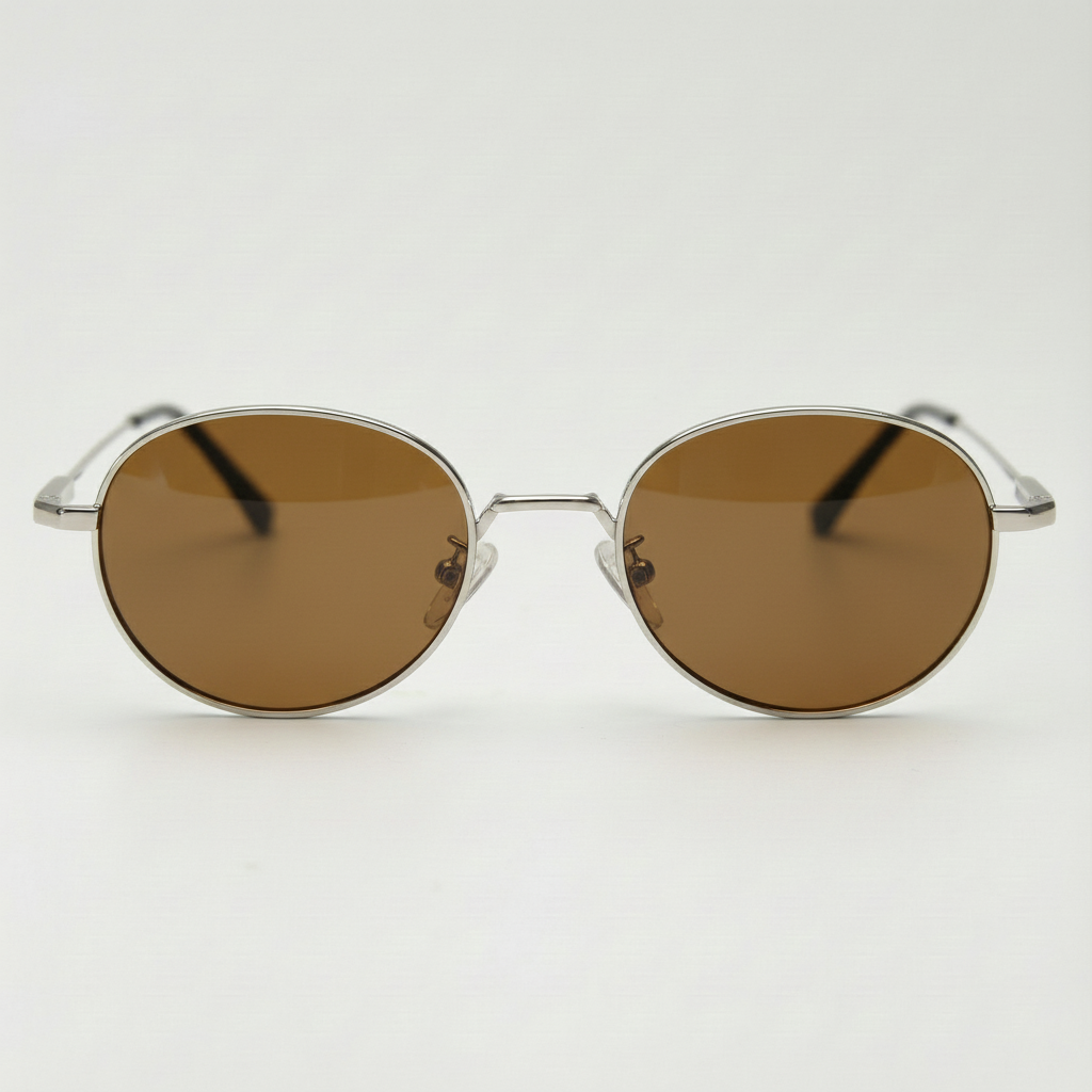 June Brown Tinted Lens Sunglasses - Silver Round Stainless steel Frame