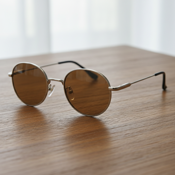 June Brown Tinted Lens Sunglasses - Silver Round Stainless steel Frame