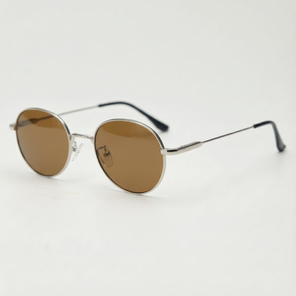 June Brown Tinted Lens Sunglasses - Silver Round Stainless steel Frame
