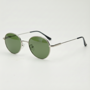 June Green Tinted Lens Sunglasses - Silver Round Stainless steel Frame