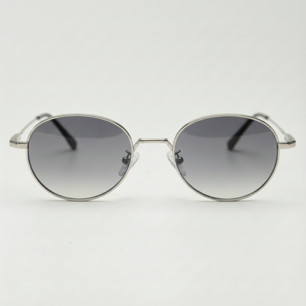 June Grey Gradient Lens Sunglasses - Silver Round Stainless steel Frame