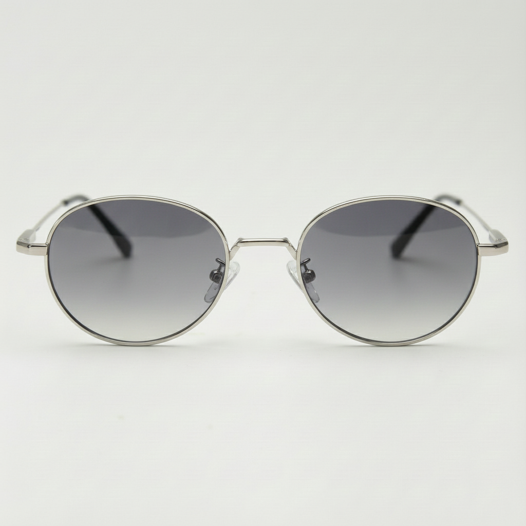 June Grey Gradient Lens Sunglasses - Silver Round Stainless steel Frame