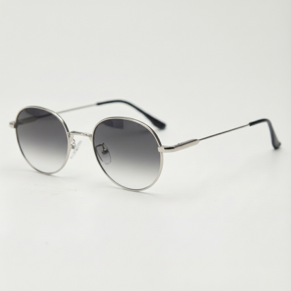 June Grey Gradient Lens Sunglasses - Silver Round Stainless steel Frame