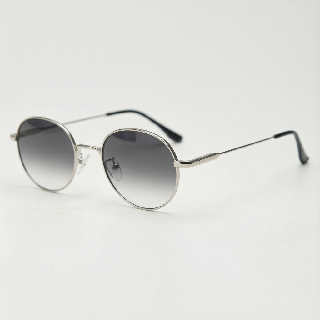 June Grey Gradient Lens Sunglasses - Silver Round Stainless steel Frame
