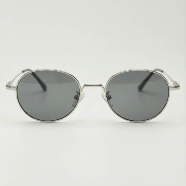 June Grey Tinted Lens Sunglasses - Silver Round Stainless steel Frame