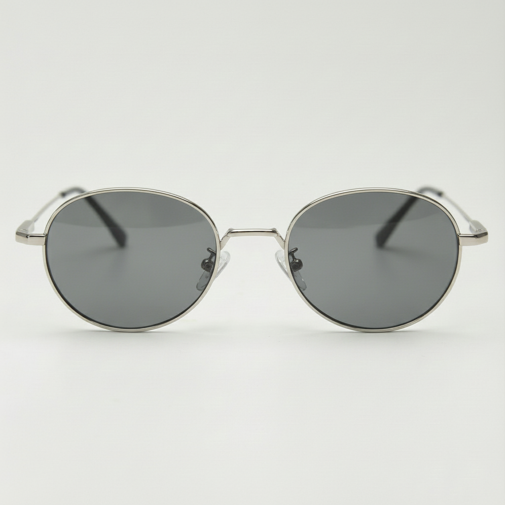 June Grey Tinted Lens Sunglasses - Silver Round Stainless steel Frame