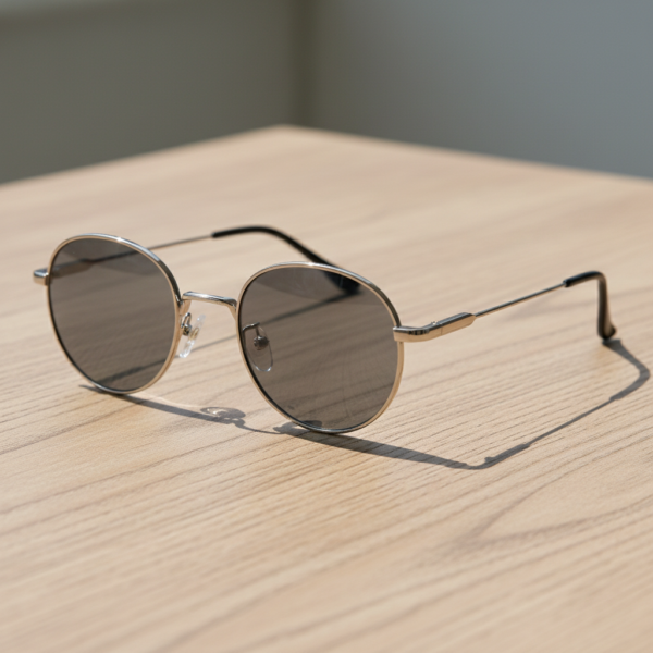 June Grey Tinted Lens Sunglasses - Silver Round Stainless steel Frame