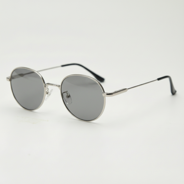 June Grey Tinted Lens Sunglasses - Silver Round Stainless steel Frame