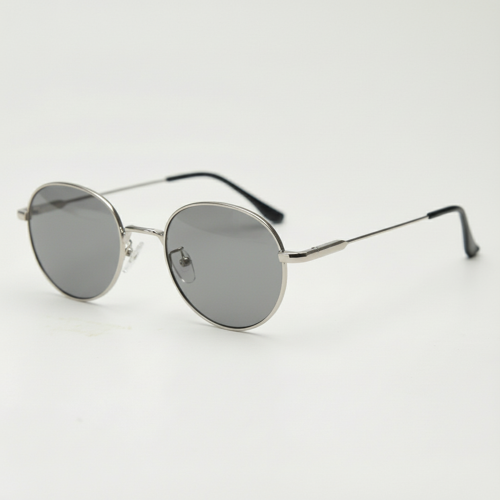 June Grey Tinted Lens Sunglasses - Silver Round Stainless steel Frame