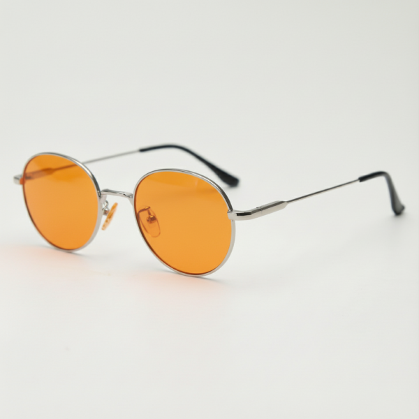 June Orange Tinted Lens Sunglasses - Silver Round Stainless steel Frame