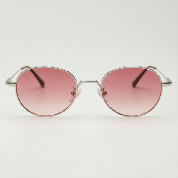 June Pink Gradient Lens Sunglasses - Silver Round Stainless steel Frame
