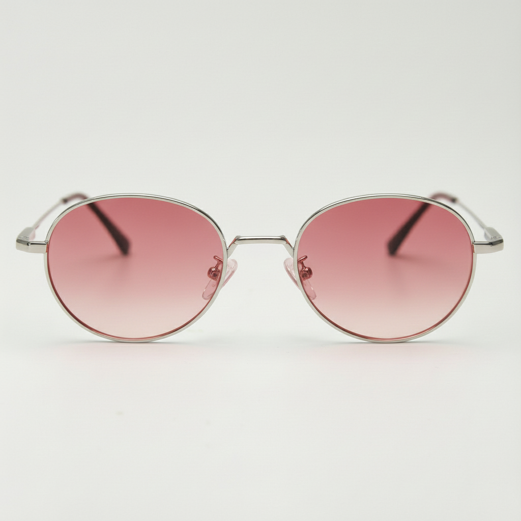 June Pink Gradient Lens Sunglasses - Silver Round Stainless steel Frame