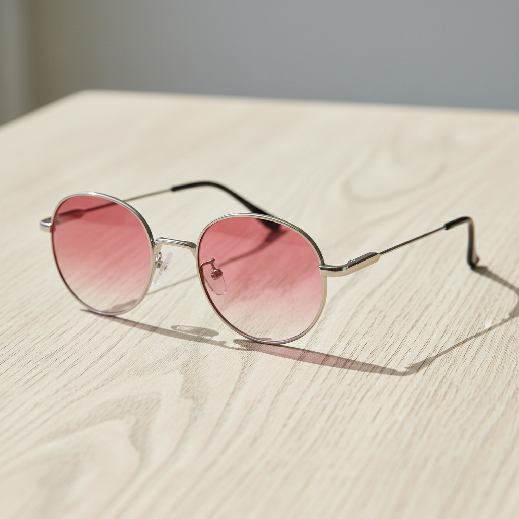 June Pink Gradient Lens Sunglasses - Silver Round Stainless steel Frame