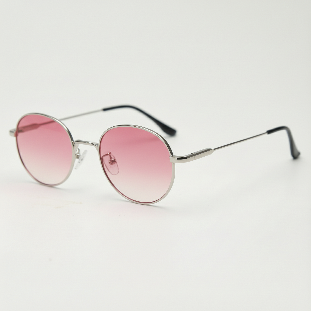 June Pink Gradient Lens Sunglasses - Silver Round Stainless steel Frame