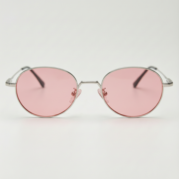 June Pink Tinted Lens Sunglasses - Silver Round Stainless steel Frame