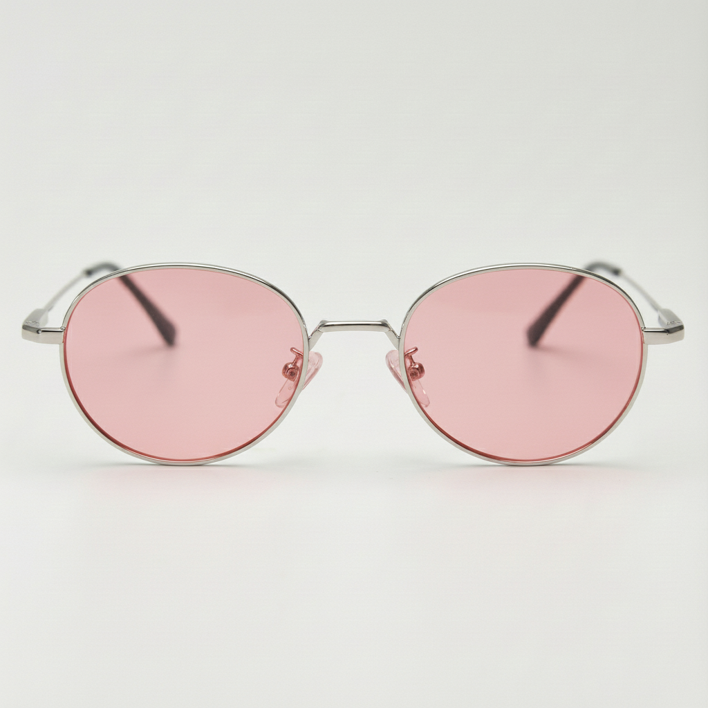 June Pink Tinted Lens Sunglasses - Silver Round Stainless steel Frame
