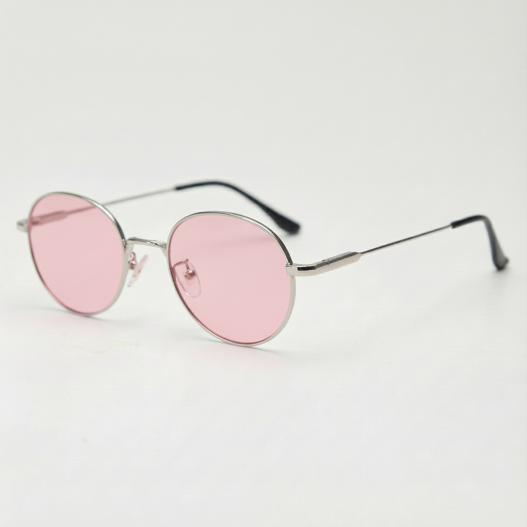 June Pink Tinted Lens Sunglasses - Silver Round Stainless steel Frame