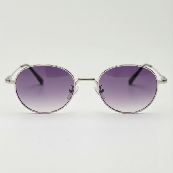 June Purple Gradient Lens Sunglasses - Silver Round Stainless steel Frame