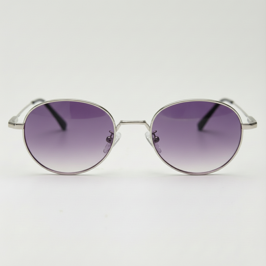 June Purple Gradient Lens Sunglasses - Silver Round Stainless steel Frame