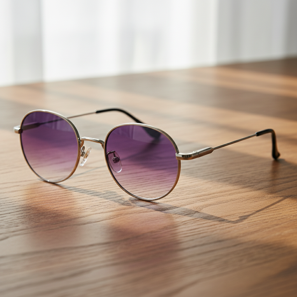 June Purple Gradient Lens Sunglasses - Silver Round Stainless steel Frame