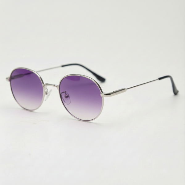 June Purple Gradient Lens Sunglasses - Silver Round Stainless steel Frame