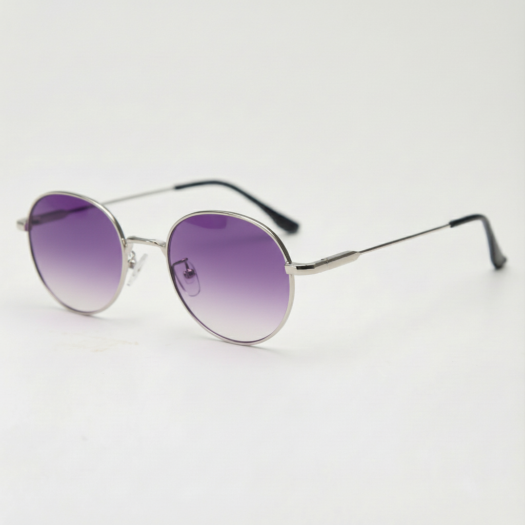 June Purple Gradient Lens Sunglasses - Silver Round Stainless steel Frame