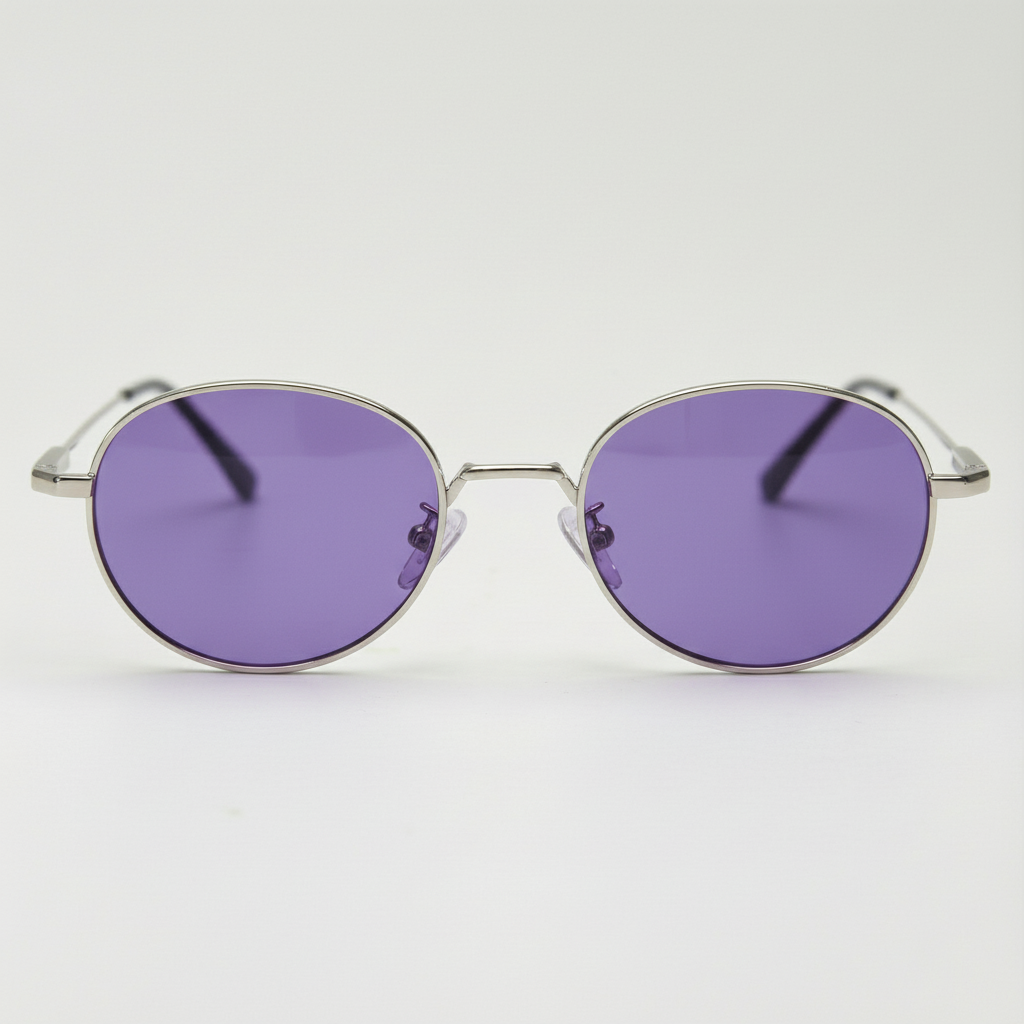 June Purple Tinted Lens Sunglasses - Silver Round Stainless steel Frame