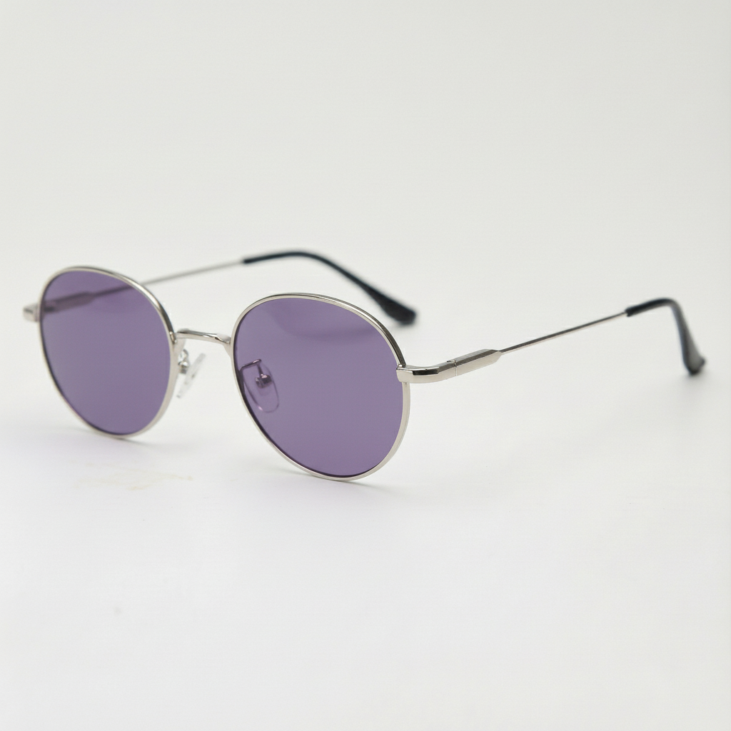 June Purple Tinted Lens Sunglasses - Silver Round Stainless steel Frame