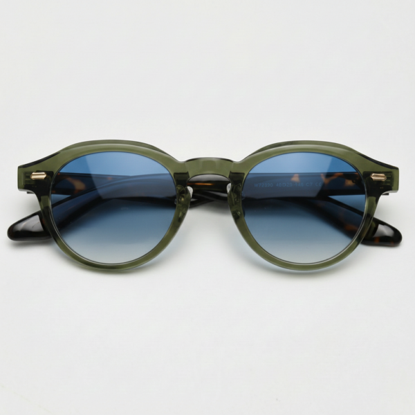 Lena Blue Gradient Lens Sunglasses - Olive green Round TR90 Frame