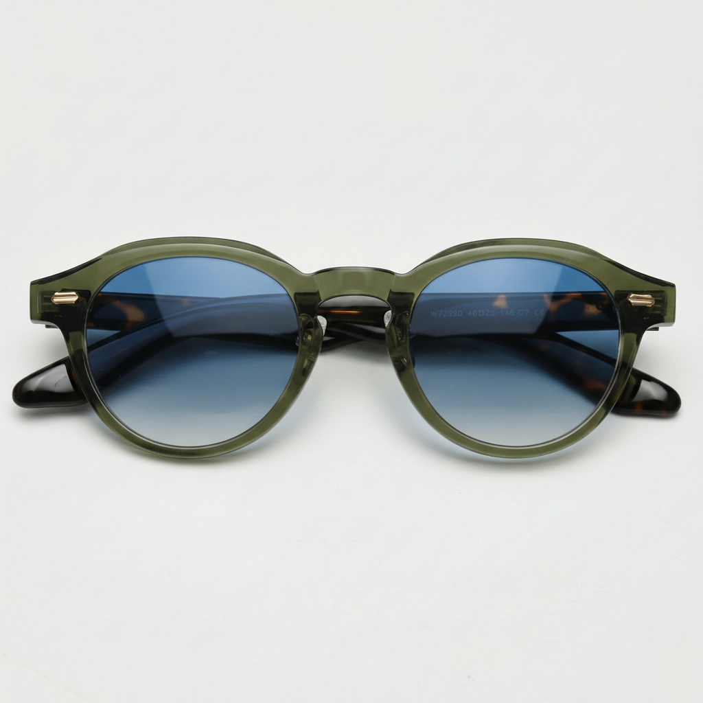 Lena Blue Gradient Lens Sunglasses - Olive green Round TR90 Frame