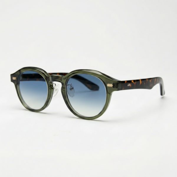 Lena Blue Gradient Lens Sunglasses - Olive green Round TR90 Frame