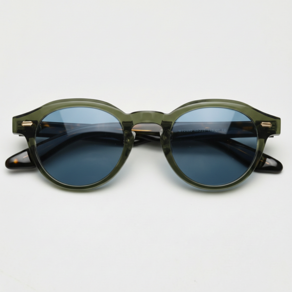 Lena Blue Tinted Lens Sunglasses - Olive green Round TR90 Frame