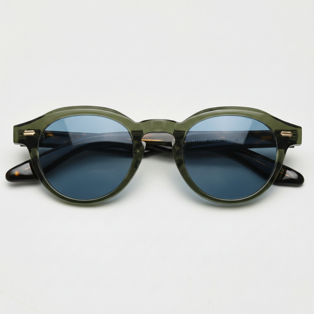 Lena Blue Tinted Lens Sunglasses - Olive green Round TR90 Frame