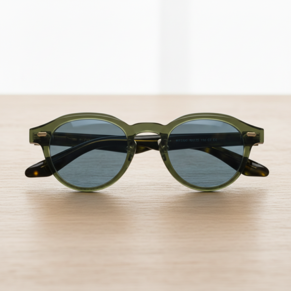 Lena Blue Tinted Lens Sunglasses - Olive green Round TR90 Frame