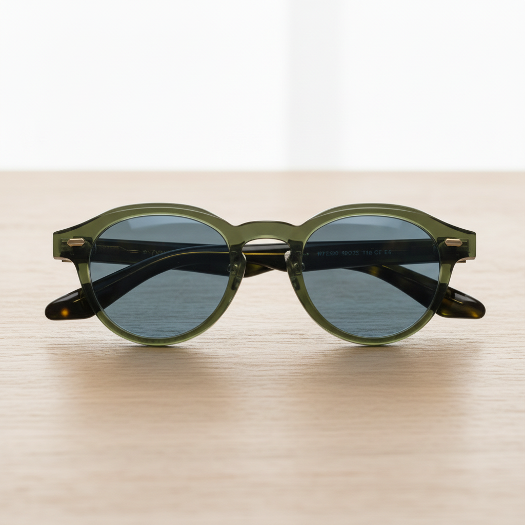 Lena Blue Tinted Lens Sunglasses - Olive green Round TR90 Frame