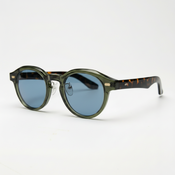 Lena Blue Tinted Lens Sunglasses - Olive green Round TR90 Frame