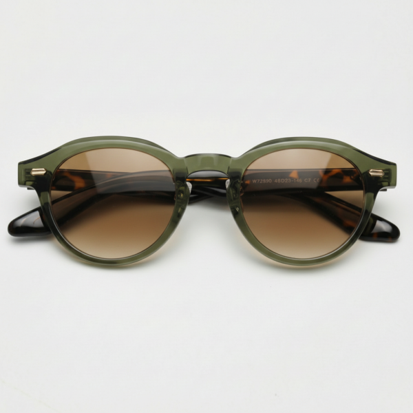 Lena Brown Gradient Lens Sunglasses - Olive green Round TR90 Frame