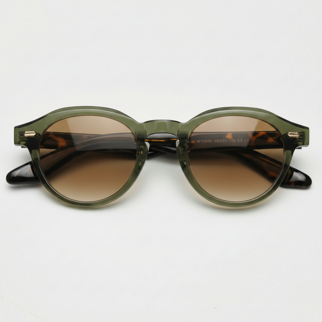 Lena Brown Gradient Lens Sunglasses - Olive green Round TR90 Frame
