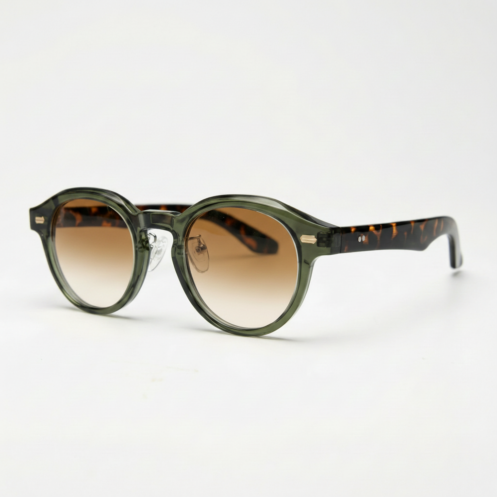 Lena Brown Gradient Lens Sunglasses - Olive green Round TR90 Frame